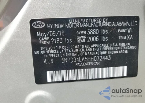 2017 Hyundai Elantra Eco from USA, damaged, VIN 5NPD94LA5HH072443